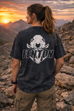 Load image into Gallery viewer, Short Sleeve Fenton T-shirt, Black Acid Washed /White Boar Skull