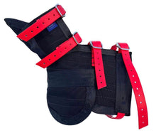 Load image into Gallery viewer, ULTRA ¾ CHESTPLATE WITH LEG PLATES ALL BLACK/ RED STRAPS &amp; LOGO