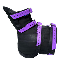 Load image into Gallery viewer, ULTRA ¾ CHESTPLATE WITH LEG PLATES ALL BLACK/ PURPLE STRAPS &amp; LOGO