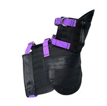 Load image into Gallery viewer, ULTRA ¾ CHESTPLATE WITH LEG PLATES ALL BLACK/ PURPLE STRAPS &amp; LOGO