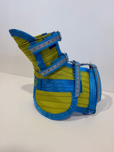Load image into Gallery viewer, S 25-33KG | FENTON ULTRA ¾ CHESTPLATE WITH LEG PLATES LIME/ BABY BLUE / HI VIS STRAPS